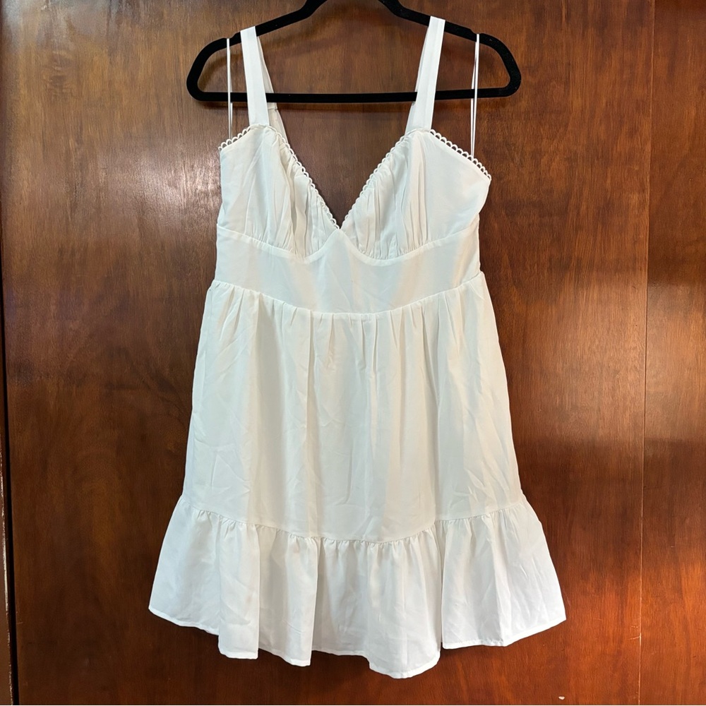 Princess Polly White Dress Tie Back Pleated Cup Scallop Trim size 12 XL